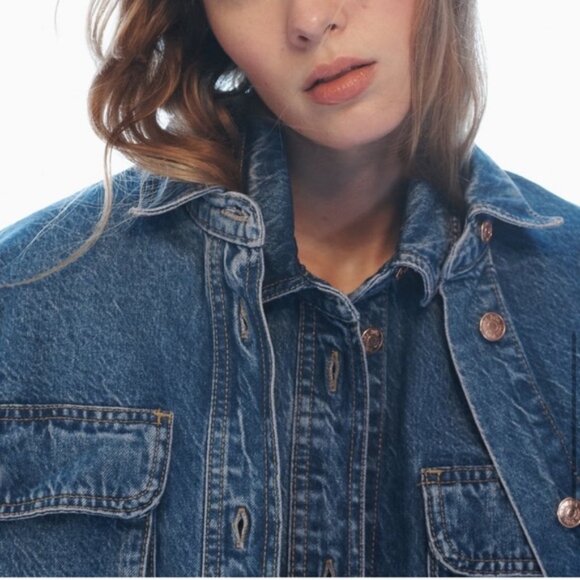 ZARA PATCH POCKET DENIM OVERSHIRT - Picture 6 of 9